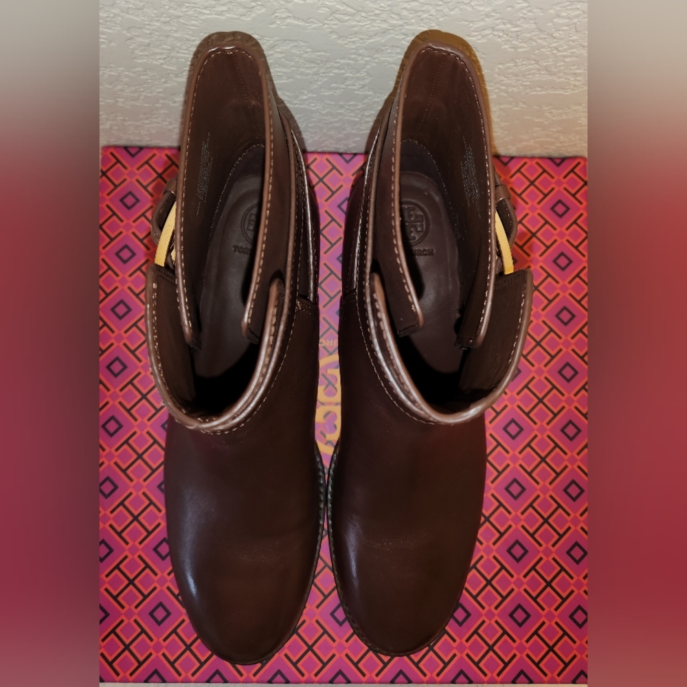 Tory Burch Brooke Ankle Bootie Calf 8.5 Brown with Box and Dustbag - Picture 7 of 11